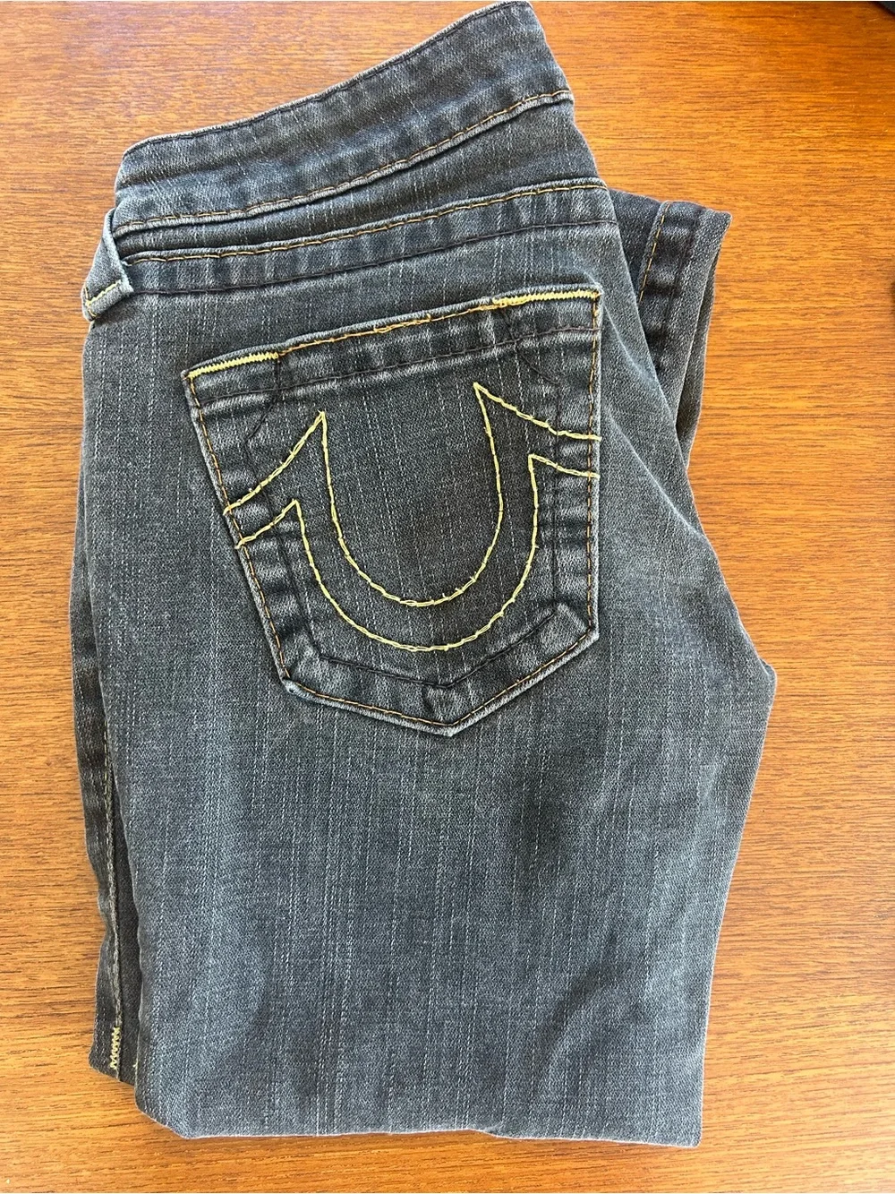 True Religion Women's Low Rise Selvedge Jeans with Yellow Stitching Y2K - Picture 2 of 7